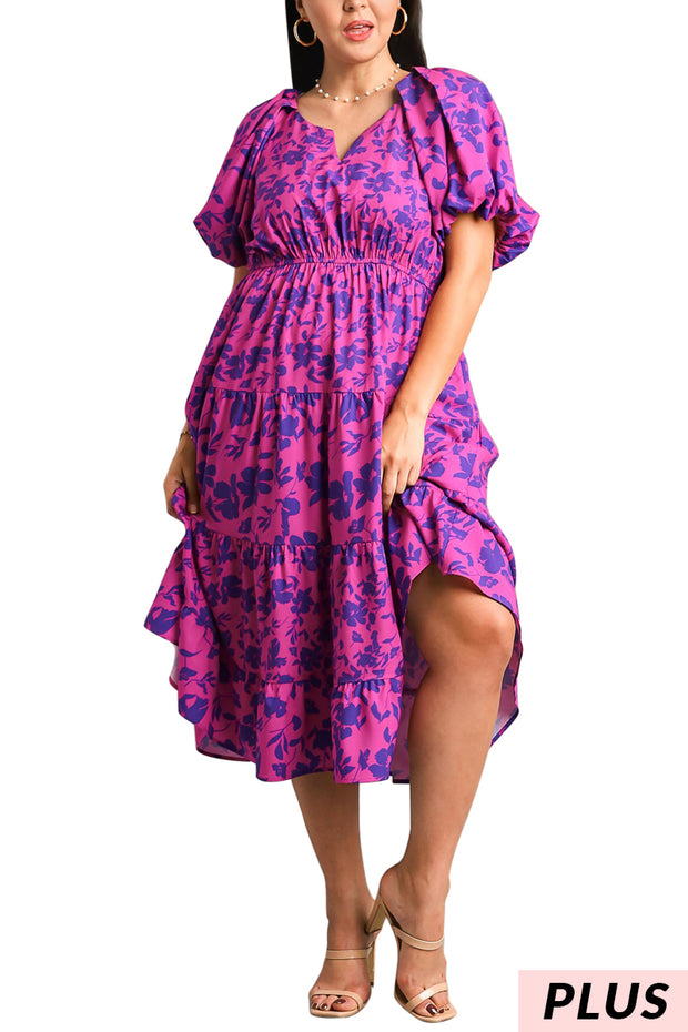 LD-R {Gain Confidence} Umgee Magenta/Purple Floral Dress PLUS SIZE XL 1X 2X
