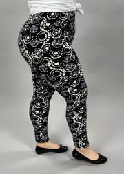 LEG-20 {Whisper of Night} Black & White Print Leggings EXTENDED PLUS SIZE 3X/5X