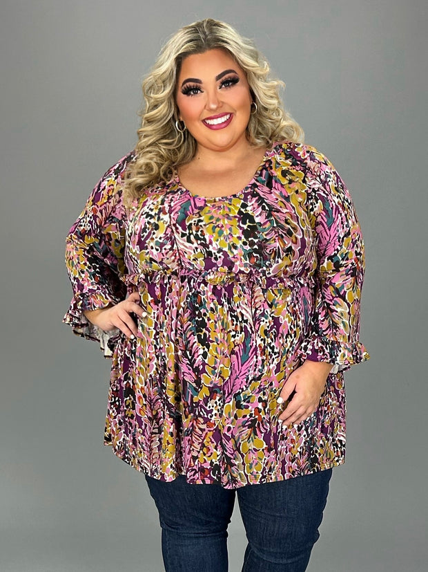 62 PQ {Strong and Beautiful} Purple Floral Babydoll Top EXTENDED PLUS SIZE 3X 4X 5X