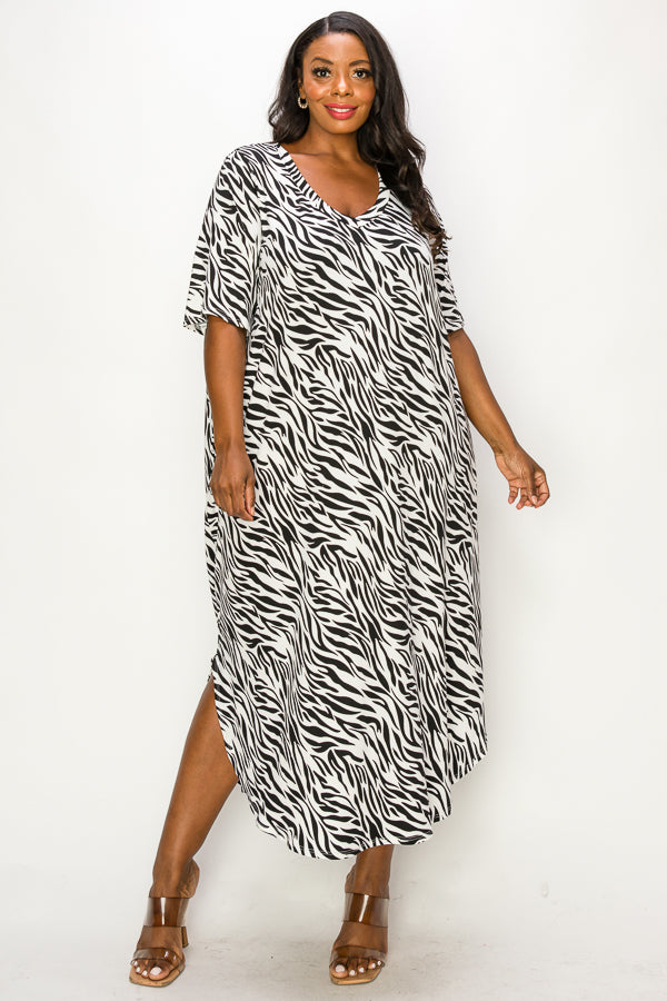 LD-M {Test The Water} Black/Ivory Zebra Print Maxi Dress EXTENDED PLUS SIZE 3X 4X 5X