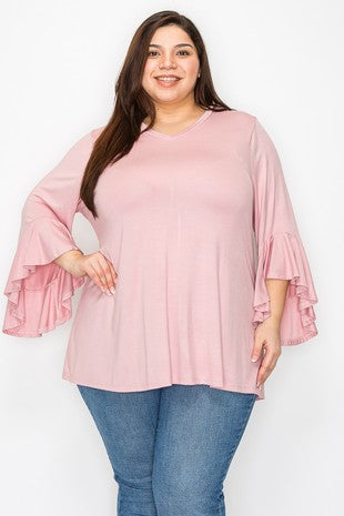 52 SQ {Free To Dazzle} Dusty Pink V-Neck Top EXTENDED PLUS SIZE 4X 5X 6X