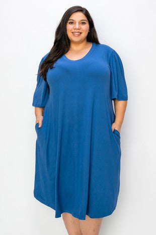 30 SSS {Have To Try} Blue V-Neck Dress w/Pockets EXTENDED PLUS SIZE 3X 4X 5X