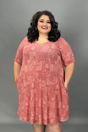 34 PSS- G {Easy To See} Dusty Red Paisley V-Neck Dress EXTENDED PLUS SIZE 3X 4X 5X