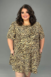 55 PSS {Animals Converge} Taupe Animal Print Dress EXTENDED PLUS SIZE 3X 4X 5X