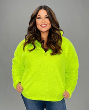 31 SLS-A {For The Moment} Neon  Lime Fleece Pullover SALE!! PLUS SIZE 1X 2X 3X