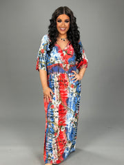 LD-I {Link Up} Red/Blue w/ Chain Link Print Maxi PLUS SIZES XL 2X 3X