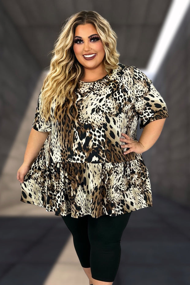 95 PSS-B {Wild Thoughts} Brown Animal Print Top EXTENDED PLUS SIZE 3X 4X 5X