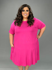 61 SSS-K {Secret Admirer} Fuchsia Midi Dress w/Pockets EXTENDED PLUS SIZE 4X 5X 6X