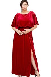 LD-M {Searching For The Party}  Red Velvet Maxi Dress PLUS SIZE 1X 2X 3X