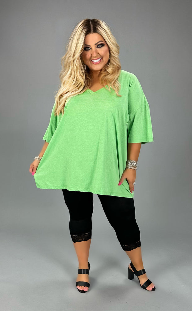 46 SSS-E {Charm Me} Green Oversized V-Neck Top PLUS SIZE 1X 2X 3X