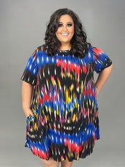 60 PSS-G {Primary Pick} Blue Red Black Printed Dress EXTENDED PLUS SIZE 3X 4X 5X