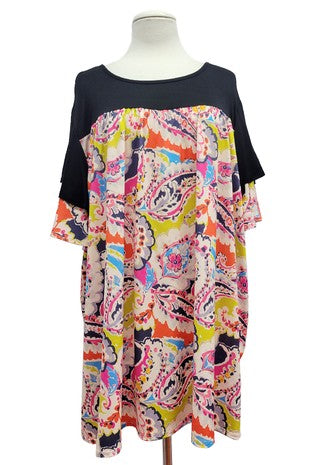 63 CP {Feeling Is Mutual} Ivory Print Tunic w/Black Contrast EXTENDED PLUS SIZE 3X 4X 5X