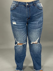 LEG-64 {My Picnic} Medium Blue Distressed Jeans PLUS SIZE 1X 2X 3X
