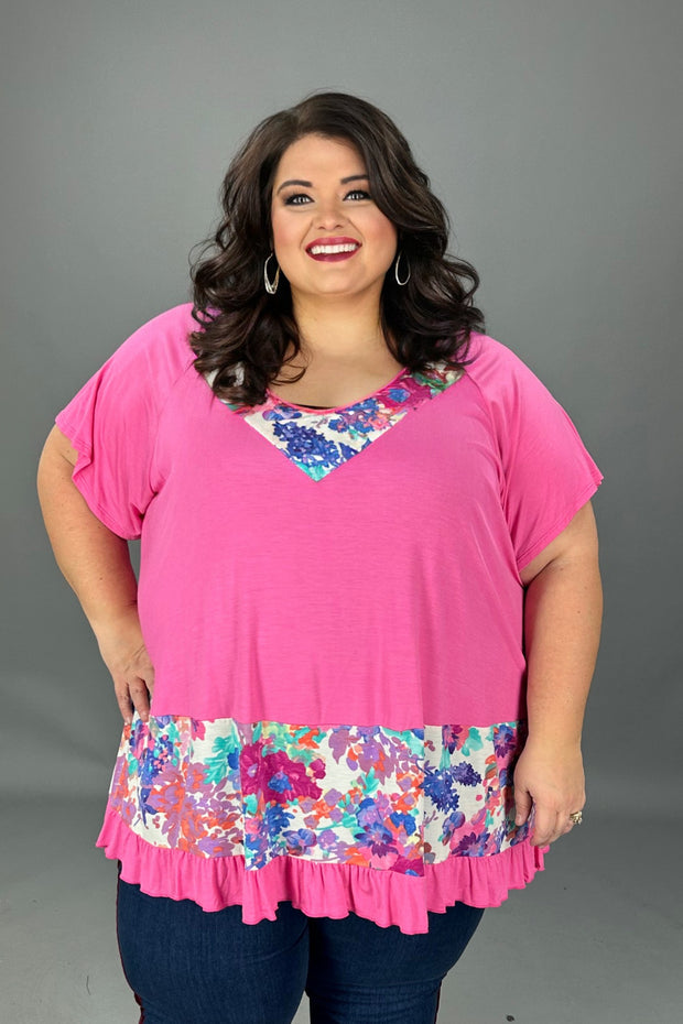 98 CP-B {This Is What You Need} Fuchsia Floral Print Tunic CURVY BRAND!!!  EXTENDED PLUS SIZE 4X 5X 6X