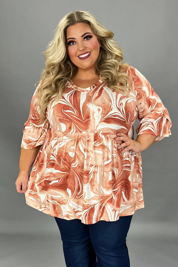 27 PSS {Know Me Well} Rust Marbled Print Babydoll Top EXTENDED PLUS SIZE 3X 4X 5X