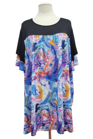 80 CP {Tune Me In} Purple Print Tunic w/Black Contrast EXTENDED PLUS SIZE 3X 4X 5X