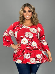 19 PQ-G {Would You Rather} Red Floral V-Neck Top PLUS SIZE XL 2X 3X