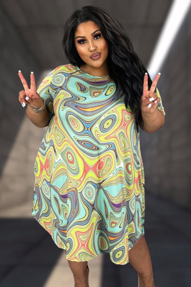 24 PSS {Lovestruck} Lime/Orange Swirl Print Dress PLUS SIZE XL 2X 3X