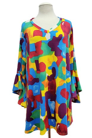 13 PQ {Mosiac Beauty} Red/Multi-Color Mosiac Print Top EXTENDED PLUS SIZE 4X 5X 6X