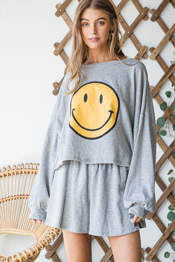 12 GT {Putting On A Smile} H.Grey Smiley Face Sweatshirt PLUS SIZE 1X 2X 3X
