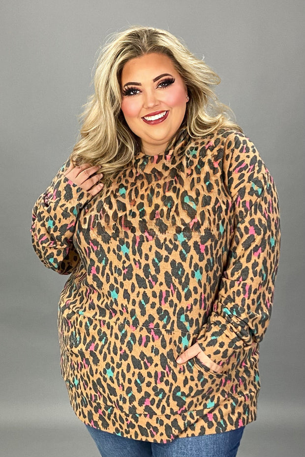 31 HD {Dandy Leopard} Taupe Mint Pink Leopard Hoodie EXTENDED PLUS SIZE 3X 4X 5X