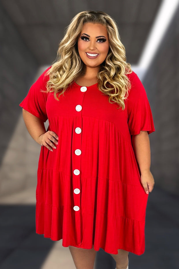 35 SD-A {For The Fashionistas} Red Tiered  V-Neck Dress CURVY BRAND!!!  EXTENDED PLUS SIZE 1X 2X 3X 4X 5X 6X