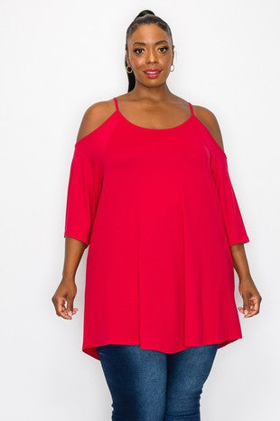 65 OS {Feeling The Sunshine} Red Open Shoulder Tunic EXTENDED PLUS SIZE 4X 5X 6X