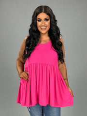 78 SV-B {Never Better} Fuchsia Sleeveless Babydoll Top PLUS SIZE 1X 2X 3X