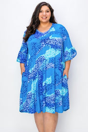 99 PSS {Ocean Calling} Blue Metallic Print Dress EXTENDED PLUS SIZE 4X 5X 6X