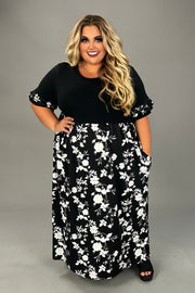 LD-Z {Dreamy And Darling} Black/White Floral Maxi Dress EXTENDED PLUS SIZE 3X 4X 5X