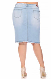 LEG-21  {Here At Last} Lt. Blue Wash Stretch Denim Skirt PLUS SIZE 1X 2X 3X