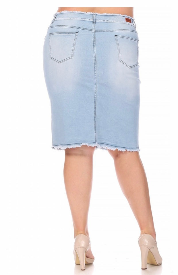 LEG-21  {Here At Last} Lt. Blue Wash Stretch Denim Skirt PLUS SIZE 1X 2X 3X