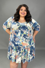 44 PQ-O {Blue Skies Calling} Blue Paisley Tiered Dress EXTENDED PLUS SIZE 3X 4X 5X