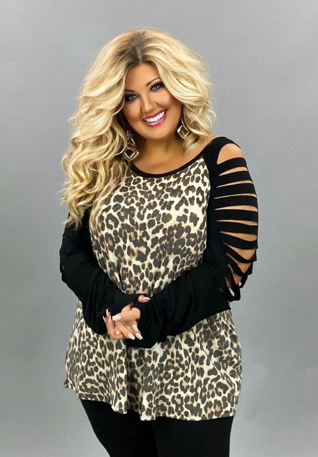 19 OS-B {The Spotlight} Black Leopard Cut Sleeve Top PLUS SIZE XL 2X 3X