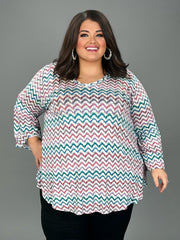 14 PQ {Rest Your Mind} Ivory/Multi Zig Zag Print Tunic EXTENDED PLUS SIZE 3X 4X 5X