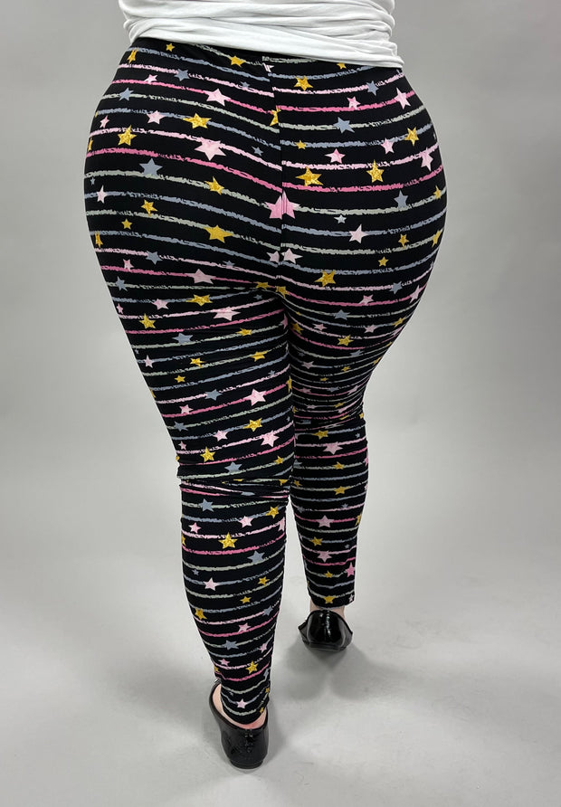 LEG-49 {Starlit Path} Stars & Stripes Print Leggings EXTENDED PLUS SIZE 3X/5X