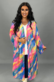 59 OT {Delicate Beauty} Blue/Pink /Yellow Tie Dye Duster PLUS SIZE XL 2X 3X