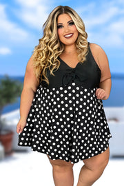 SWIM -C {Polka Dot With Curvy}  Black One Piece Swimsuit CURVY BRAND!!!  EXTENDED PLUS SIZE 2X 3X 4X 5X 6X