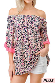 27 OS {Picture Perfect} Neon Pink Print Top PLUS SIZE 1X 2X 3X
