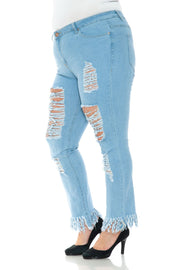 LEG-76 {Winning You Over} Lt. Blue Distressed Jeans EXTENDED PLUS SIZE 14 16 18 20 22 24