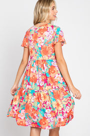 40 PSS {Petal Princess} Fuchsia/Coral Floral Tiered Dress PLUS SIZE XL 2X 3X
