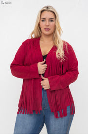 48  OT {My Fav Fringe} VOCAL Burgundy Suede Fringe Jacket PLUS SIZE XL 2X 3X