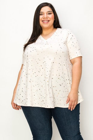 65 PSS {Counting Stars} Peach Metallic Star Print Top EXTENDED PLUS SIZE 3X 4X 5X