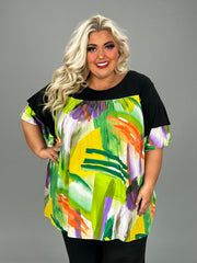 14 CP {Cheerful Heart} Black/Lime Brush Stroke Print Top EXTENDED PLUS SIZE 3X 4X 5X