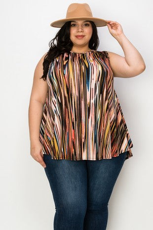 23 SV {The Pretty Girl} Red/Black Print Rounded Hem Top EXTENDED PLUS SIZE 3X 4X 5X