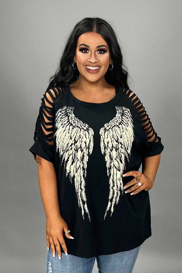 16 GT {I Believe I Can Fly} VOCAL Black Angel Wings Graphic Tee PLUS SIZE XL 2X 3X