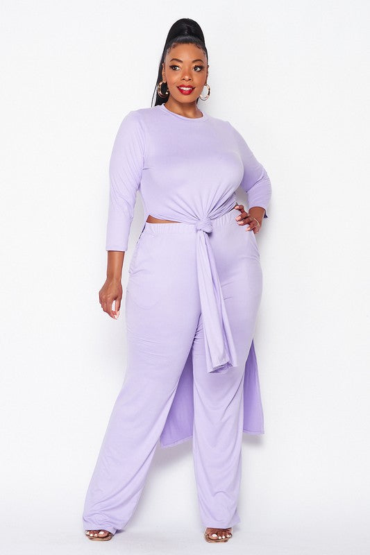 LD-C {View From The Terrrace} Lilac Tie Front Tunic & Pants Set PLUS SIZE 1X 2X 3X