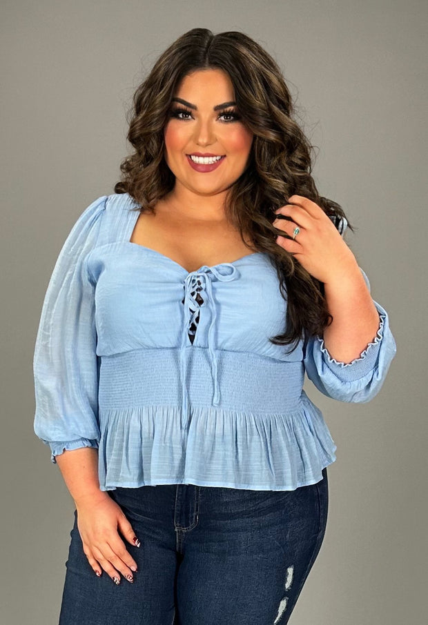 49 SQ-Q {Love Is For You} Denim Smocked Top PLUS SIZE 1X 2X 3X