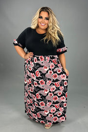 LD-Z {Fan Of Floral} Black/Red Floral Maxi Dress EXTENDED PLUS SIZE 3X 4X 5X
