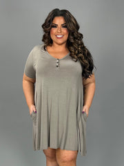36 SSS {Stay Consistent} Taupe V-Neck Dress PLUS SIZE XL 2X 3X